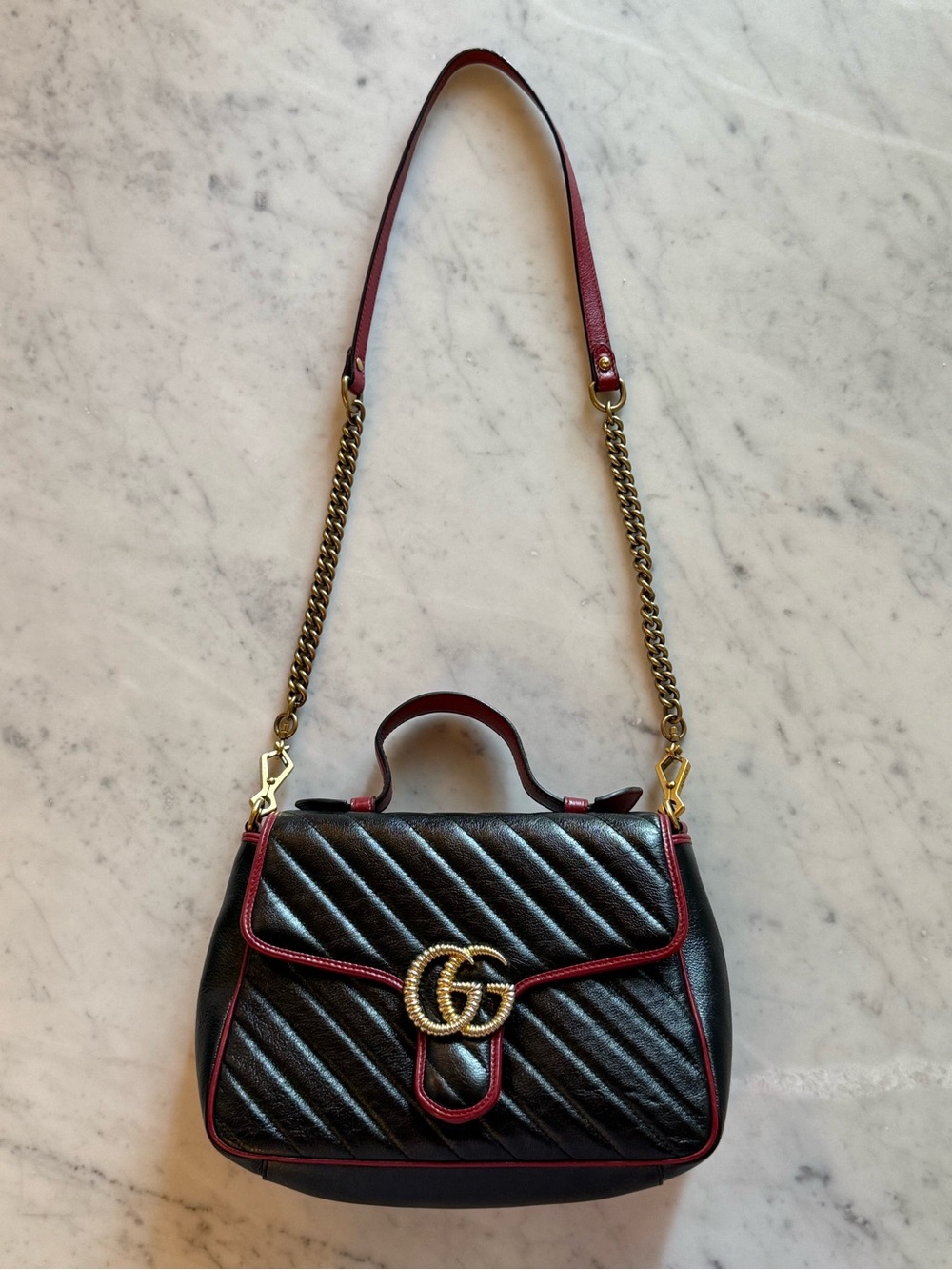 Used Gucci GG Marmont Red and Black Bag